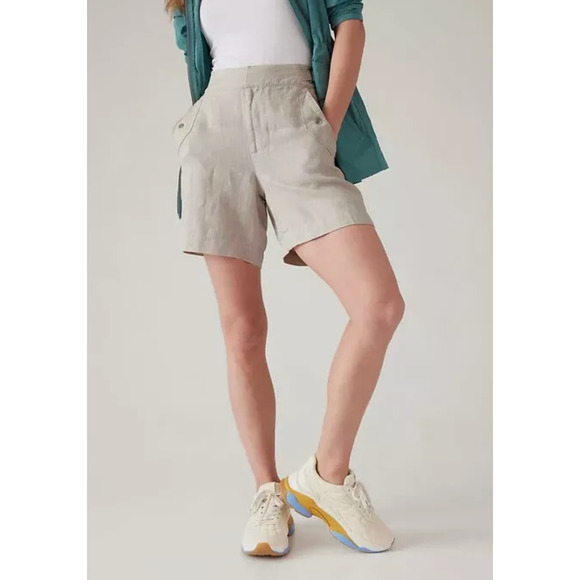 Athleta Voyager Linen High Rise Shorts Sz 22 Oatmeal Teacher Safari Modest $79 - Picture 4 of 4